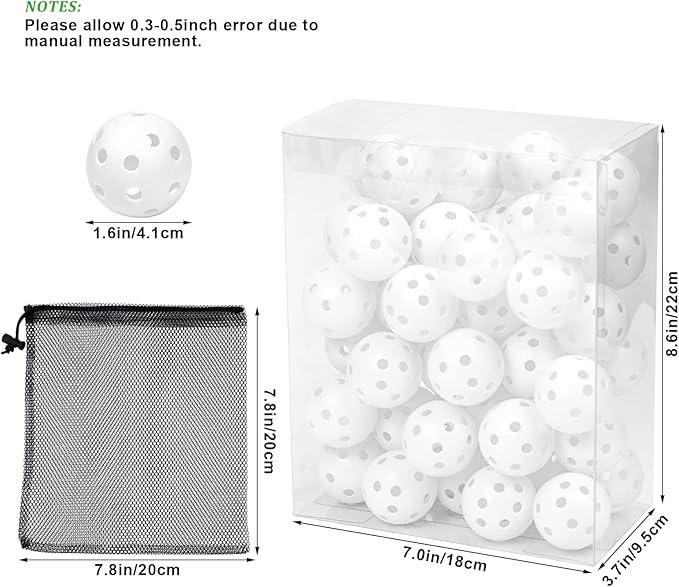Plastic Golf Balls Practice Limited Flight Golf Training Ball Hollow Swing Practice Indoor Golf Balls with Mesh Drawstring Bag for Backyard Driving Range or Outdoor