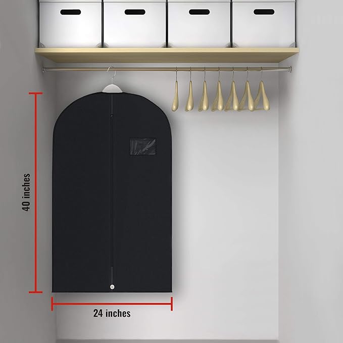 PLX Black Garment Bags for Hanging Clothes, Men Suit Bag for Travel and Clothing Storage of Women Dresses, Shirts, Fur Coats, Dance Costumes Suit Cover - Closet Storage Long Garment Bags w/Zipper