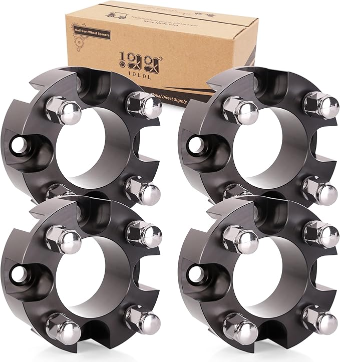 10L0L 2 Inch Golf Cart Wheel Spacers Kit with Lug Nuts, Fits Club Car, Yamaha, EZGO Golf Carts, 4x4 Bolt Pattern, 68mm Hub Bore, 1/2-20 Studs, Aluminum Alloy, Durable 4 Pack Wheel Hub Adapters