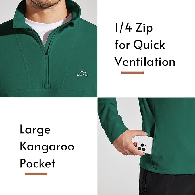 Willit Men's Winter Shirts Fleece Pullover with Pocket Quarter Zip Cold Weather Golf Hiking Casual Warm Shirts Long Sleeve