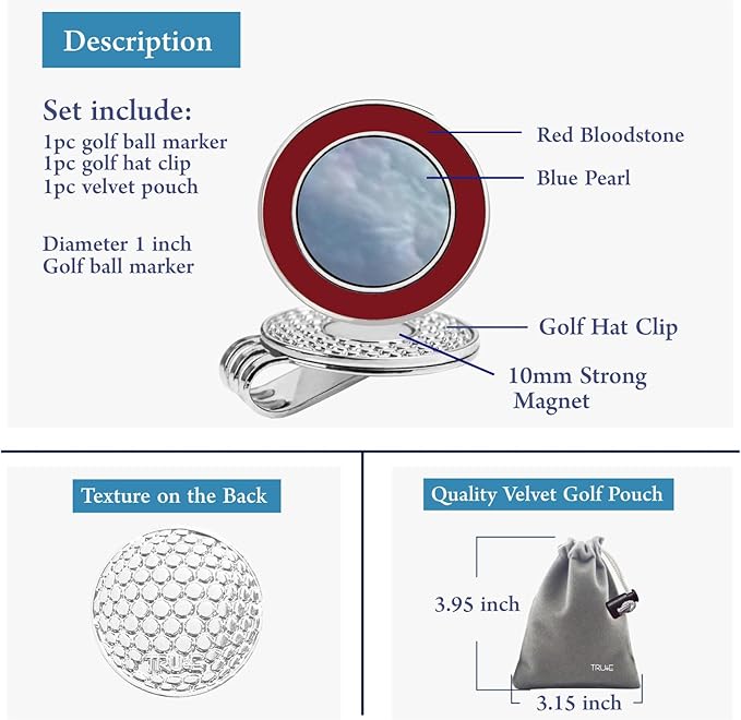 Golf Ball Marker Hat Clip with Pearl Ball Marker, Golf Gifts, Golf Accessories, Golf Ball Markers for Women