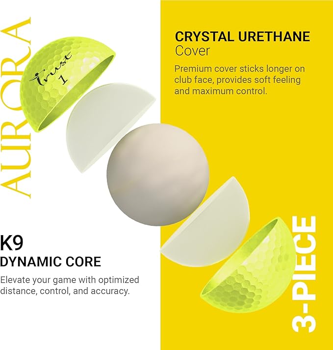 Trust Golf Balls - Aurora & Rosa Crystal Urethane Series | Eye-Catching & Easy to Spot | Maximum Distance, Soft Feel, Straight Flight, & Greenside Control | Blue, Orange, Pink, Yellow | 12 or 48 Balls