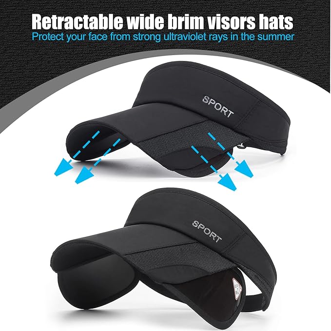 2 Pack Sun Golf Visor Hats for Women, Adjustable Retractable Brim Golf Cap Beach Hats for Women