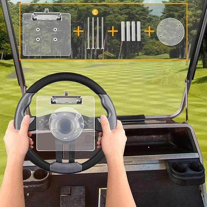 Golf Cart Scorecard Holder with Pen Holder on Golf Cart Steering Wheel for EZGO Club Car Yamaha Golf Carts（Note Do Not Include Golf Cart Steering Wheel