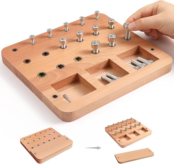 Wooden Peg board for Occupational Therapy with 3 Sizes of Pegs and Holes, Wood Pegboard for Finger Dexterity, Hands Therapy Peg Board to Improve Finger Motor Skills and Hand-Eye Coordination, 18 Holes