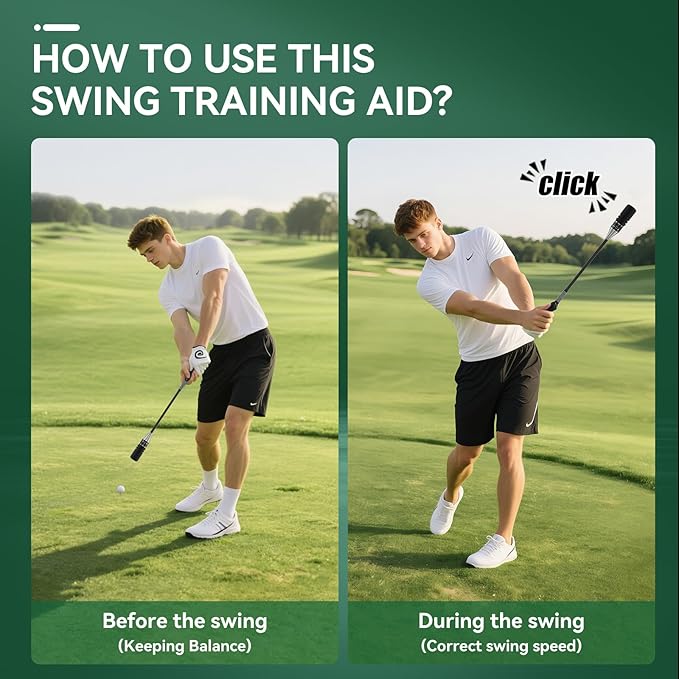 Golf Swing Trainer, Adjustable Rod Head Speed Click Stick Golf Trainer Speed & Tempo Stick for Grip & Warm-Up, Golf Swing Training Aid for Right-Handed with Arm Band