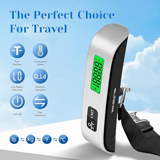 Luggage Scale, 110lb Luggage Weight Scale with 4 Unit Switching Functions&LED Display, Luggage Scale Travel Digital for Weighing Luggage, Backpacks, Packages and Markets