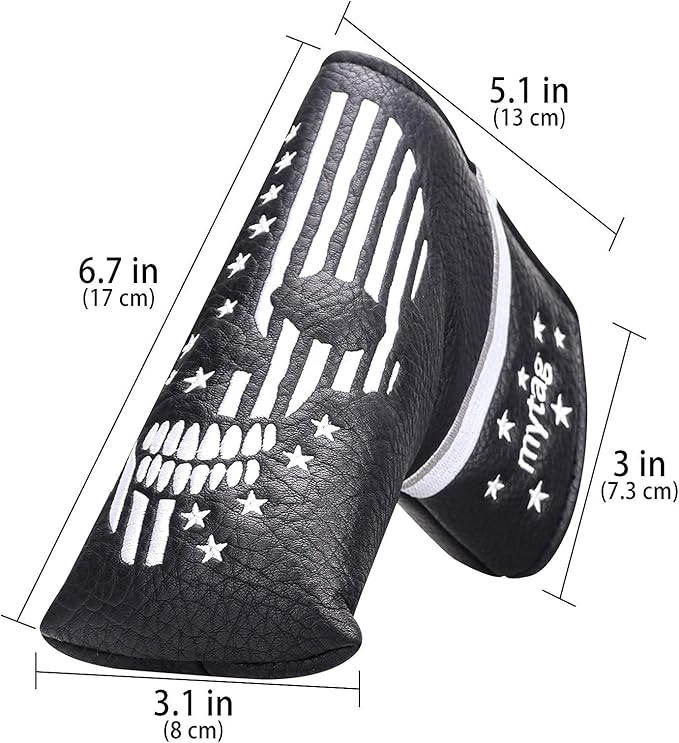 mytag Skull Skeleton Golf Head Covers Black Synthetic Leather Golf Headcovers Set Fits Driver Fairway Wood Hybrid/Utility Putter Iron Wedge Headcover