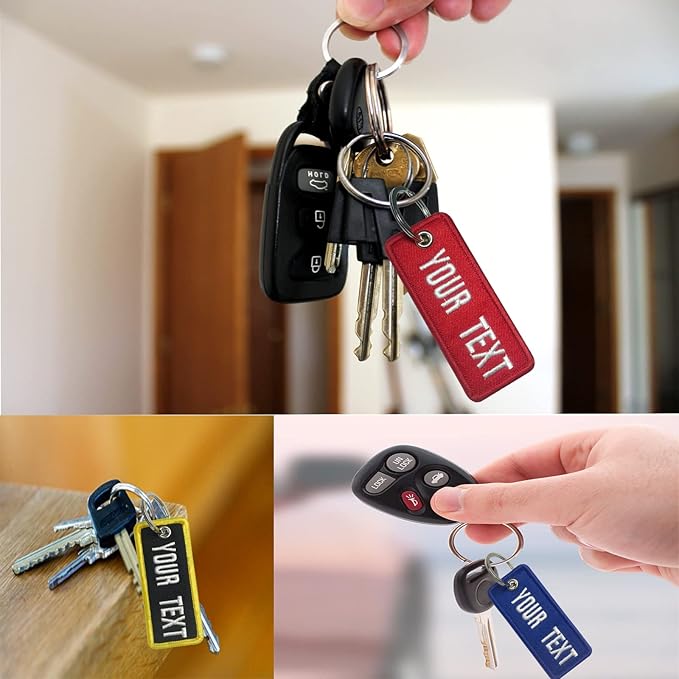 mvcen Custom Embroidery Keychain, Personalized Name Number Key Tag Customized Key Chain Embroidery Your Any Text Keyring Accessories for Luggage, Car, Motorcycles, Backpacks and Gift