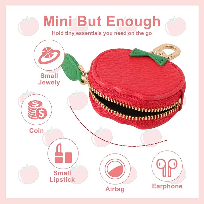 XSUIOY Orange Fruit Coin Purse Keychain Bag Charm, Mini Leather Coin Purse & Pouch Airtag Holder Keychain, Kawaii Bag Charms for Handbag, Tote, Keys, Airtag, Gifts for Girls & Women