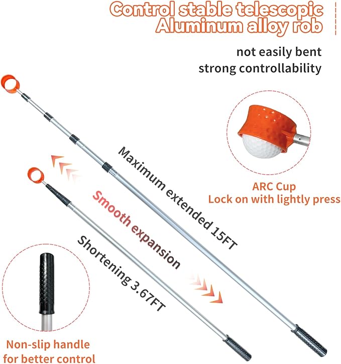 SPEENSUN Golf Ball Retriever Telescopic,Golf Ball Water Retriever,Max 15Ft Lightweight Aluminum Alloy Golf Ball Grabber,Not Easy to Break and No Corrosion Golf Ball Retriever for Water and Bushes