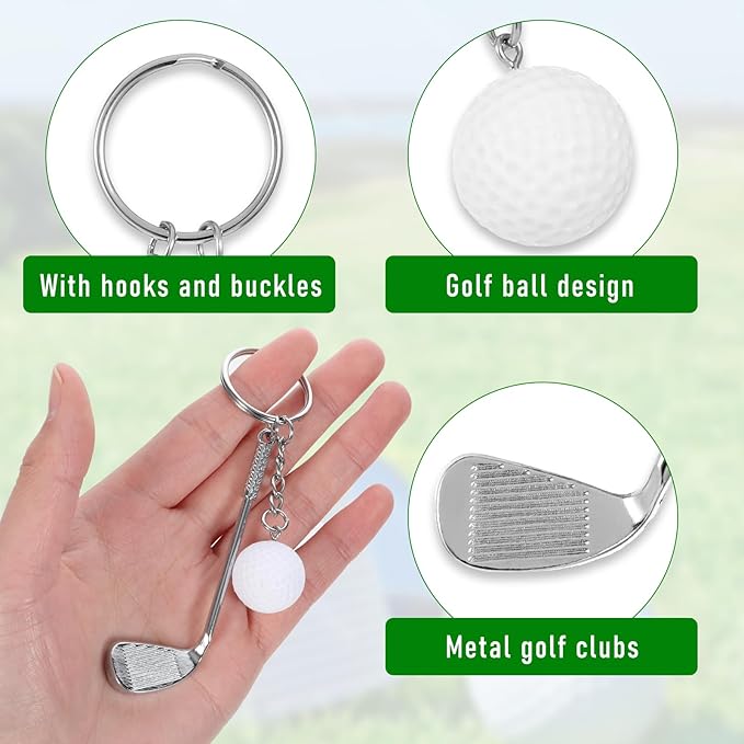 Golf Club Keychain, Golf Gifts Keychain for Men Women Golfers Mini Alloy Golf Keychain Golf Racket Ball Pendant Keychain, Golf Ball with Keychain Bag Pendant Decorations Sports Golf Lovers Gifts