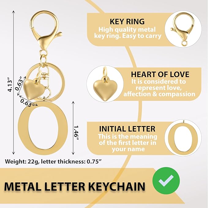 Metal Heart Alphabet Keychain for Women, Girls - Cute Initial Letter Accessories for Purse, Bag Charms and Backpack