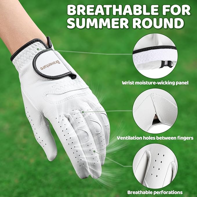 Braventure Breathable Kids Golf Glove: Age 5-13 Youth Leather Golf Glove with Golf Tees, Divot Tool & Gift Box for Boys Girls