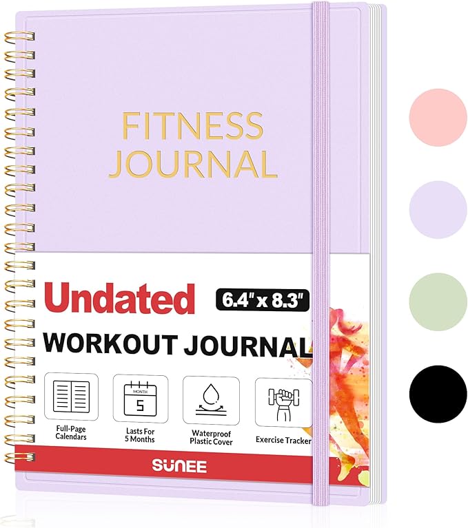 Fitness Journal Workout Planner for Women & Men, A5 (6.4" x 8.3") Workout Journal Log Book Planner Gift for Track Gym Essentials, Home Workouts, Track Progress, Achieve Wellness Goals, Purple