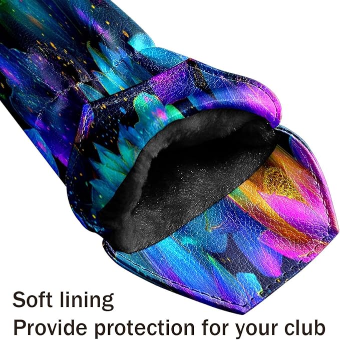 Golf Club Head Cover Waterproof Leather for Driver & Fairway Wood, Driver Headcovers, Golf Accessories for Men Women, Anti-Scratch, Golf Gift for Golfers, 1/3/5 Wood Cover Yellow Sunflowers Bee
