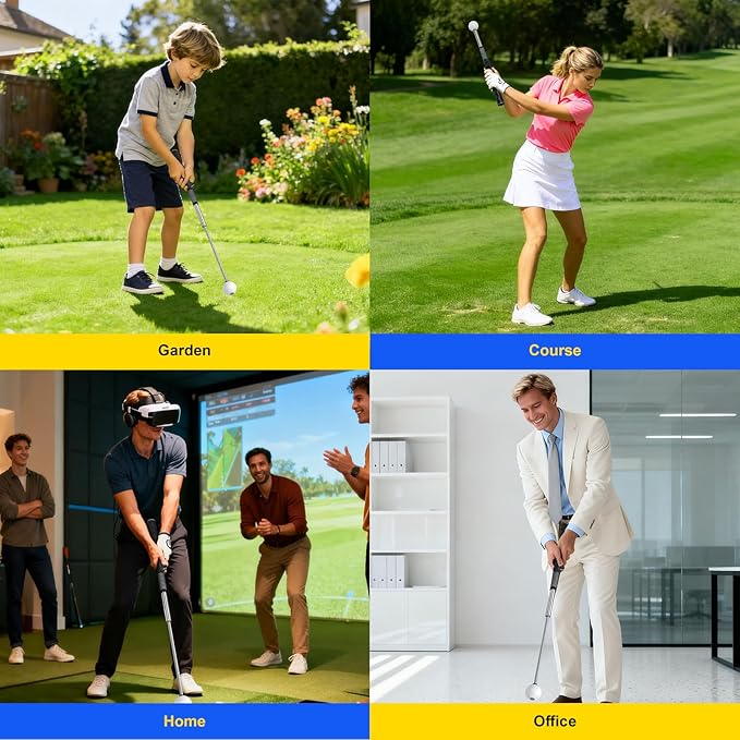 Retractable Golf Swing Trainer, Golf Training Aid & Golf Grip Trainer for Right-Handed Golfer, Strength & Tempo Stick Training, Golf Accessories for Beginners Chipping Hitting Practice