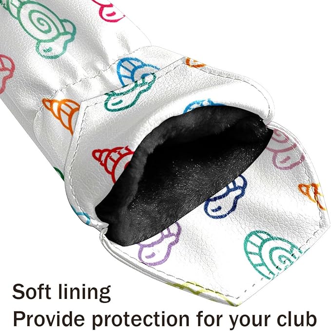 3 Pack PU Leather Golf Club Head Covers - Driver, Fairway Wood & Hybrid, Funny Golf Accessories, Ideal Golf Gift Colorful Line Seashell