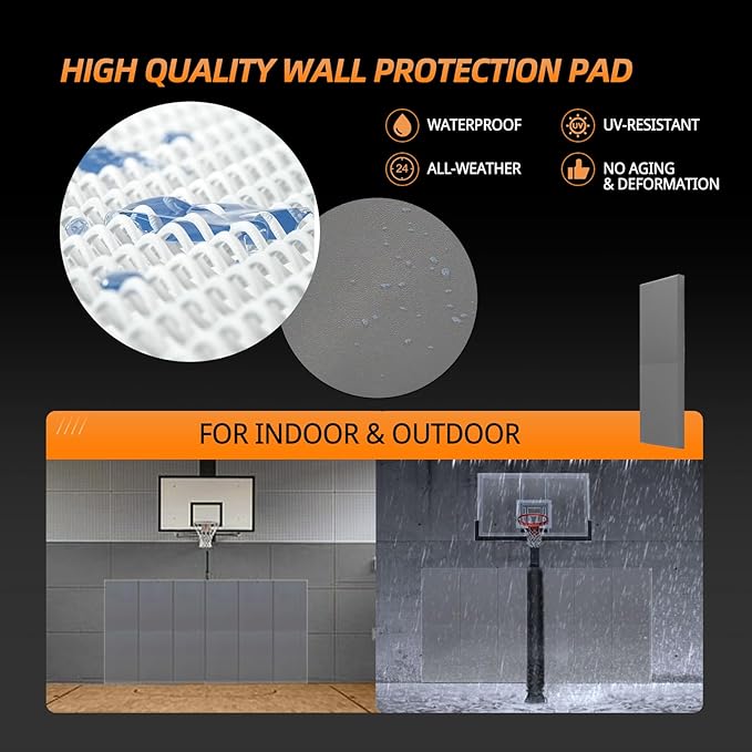 PROGOAL Gym Wall Paddings Basketball Court Wall Protection Pad - 2”Thick Foam Wall Mat Durable Protector for Wall-Mounted Basketball Hoops Garage Taekwondo（60" Lx20 W）