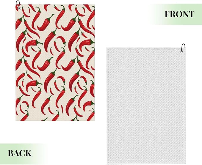 Chili Golf Towel Waffle Microfiber with Hook Detachable Clip 24x16in