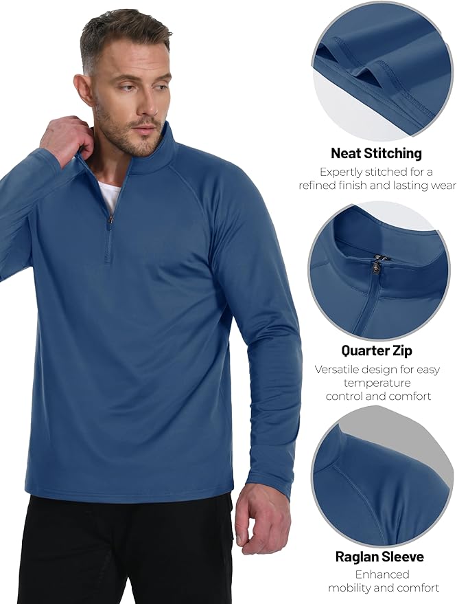 Boladeci Men's Quarter Zip Pullover Premium Fleece Lined Long Sleeve Golf Shirts Warm Hiking Shirts Lightweight Sweatshirts