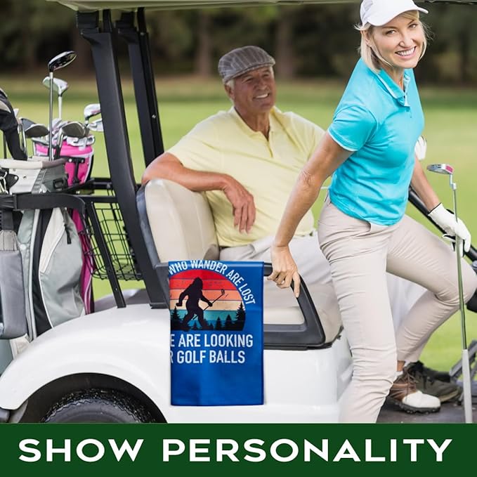 Not All Who Wander are Lost Polyester Printed Golf Towel for GolfBag, Funny Golf Gifts & Accessories for Men Women Golfs Fan Dad Grandpa, GolfLover Retirement Birthday Gifts (Blue)