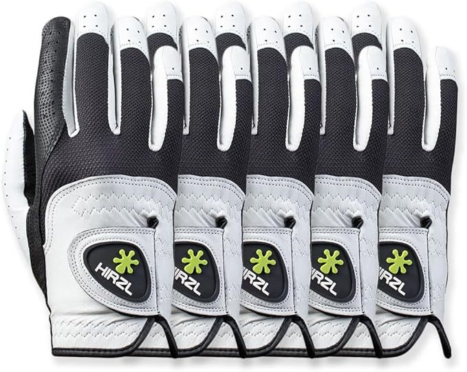 HIRZL Trust Control 2.0 Golf Gloves, All Weather Mens Golf Glove, White/Black, Kangaroo Leather Palm, Cabretta Leather Backhand, Trusted by Pro’s, Sweat Free, Ultimate Grip