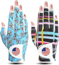 Golf Gloves Women with Ball Marker 2 Pack, Right Handed Golfer Left Hand, Ladies Breathable Soft All Weather Grip Glove Fit Size Small Medium Large XL