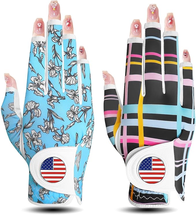 Golf Gloves Women with Ball Marker 2 Pack, Right Handed Golfer Left Hand, Ladies Breathable Soft All Weather Grip Glove Fit Size Small Medium Large XL