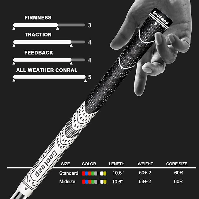 Geoleap Golf Grips Set of 13- Cord Rubber Compound Material, Hybrid Golf Club Grips, All Weather Performance.