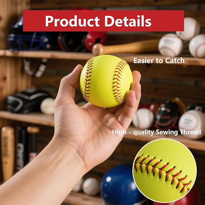 Official Size 12" Softballs - Fastpitch Practice & Training Balls, Leather Covered