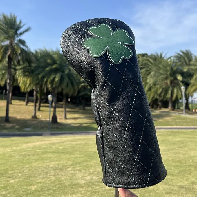 Golf Club Headcover Live Lucky 3 Wood Headcover Magnetic Closure Elegant Embroidery Premium Leather Driver Covers Fairway Wood Covers Hybrid Headcover Shamrock Golf Head Covers