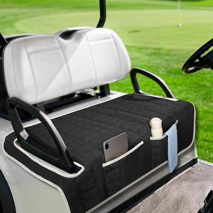 Golf Cart Seat Cover, Universal Bench Seat Cover with Storage Pockets, Non-Slip Seat Protector for Golf Cart, Fits EZGO Club Car Yamaha, Easy Install