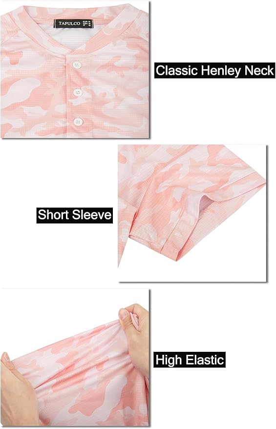 TAPULCO Mens Collarless Golf Shirts Short Sleeve Dry Fit Stretch Casual Breathable Lightweight Tshirts