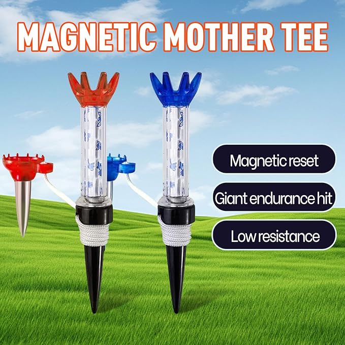 Golf Tee with String, 4Pcs Portable Spring Golf Practice Tees Magnetic Support for Driving Range and Practice Mat Golf Tees Unbreakable Magnet Tee Rubber Tee Indoor Outdoor