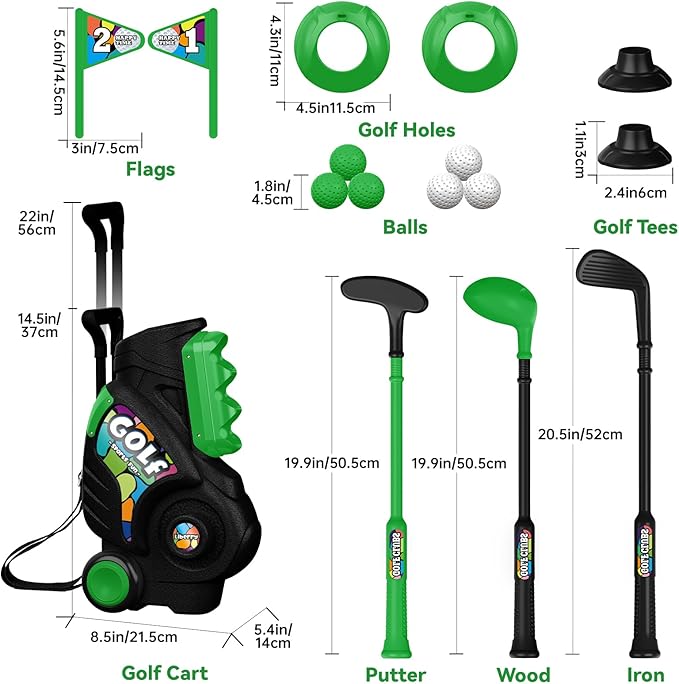 Liberry Toddler Golf Set for Ages 2 3 4 Boys Girls, Upgraded Kids Golf Cart with Shoulder Strap Design, Outdoor Indoor Sports Toys Birthday Gifts, Black