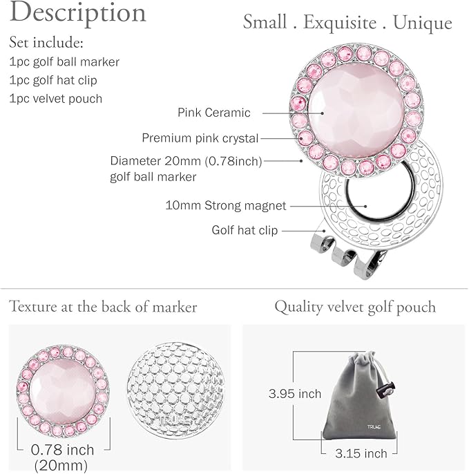 Golf Ball Marker Hat Clip with Ceramic Crystal Ball Marker (20mm Small Size) Gifts Accessories for Golfers
