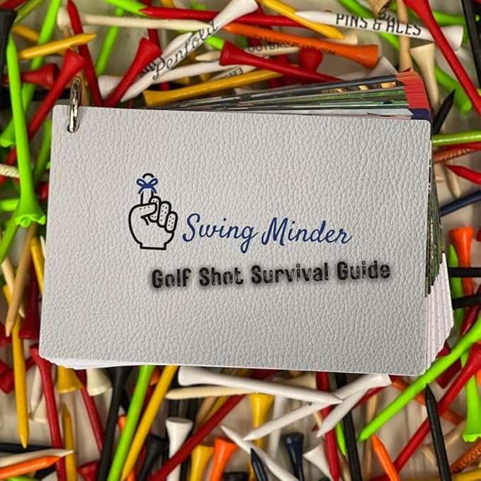 Swing Minder Golf Reference Cards - Step-by-Step Instructions for 33 of Golf's Hardest Shots - Ideal Golf Gifts for Men or Golf Bag Accessories - Waterproof PVC and Sturdy Carabiner for Easy Use