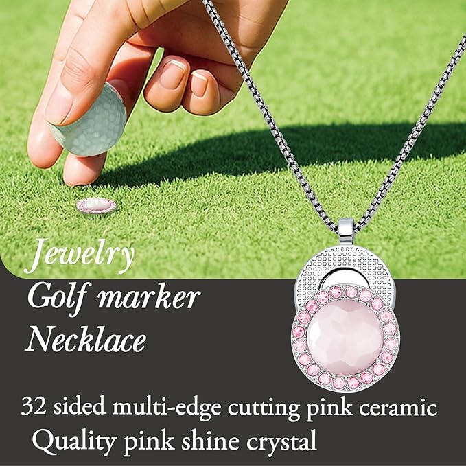 Golf Ball Marker with Ceramic Crystal Ball Marker Necklace (20mm Small Size) Gifts Accessories Women Golfers