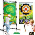 Golf Chipping Game Set with Stand,5-in-1 Portable Backyard Double-Sided Hitting Mat,with Sticky Balls,Archery,Axe & Dart,Golf Games for Family,Friends & Golfers,Indoor,Outdoor,Party Fun