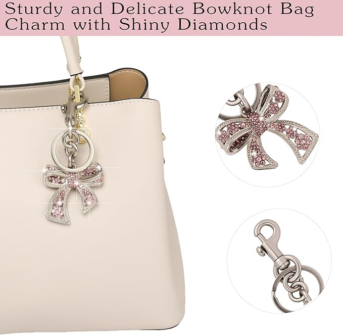 Heart Bag Charm,Cute Bowknot Bag Charm Keyring Heart Keychain Bag Accessories for Women