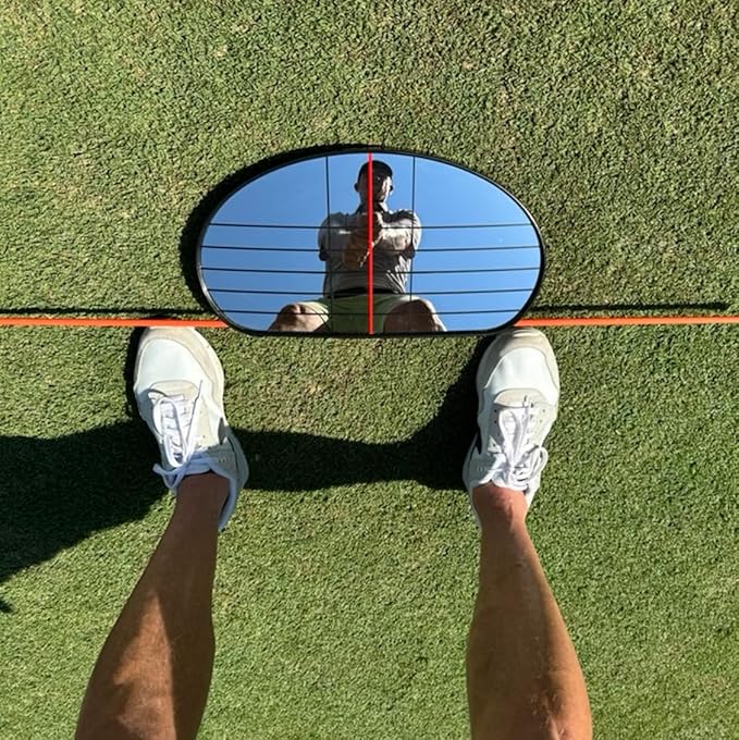 WHYGOLF Alignment Mirror with 2 Alignment Rods, Portable Golf Training Aid for Swing and Putting Practice, Indoor or Outdoor Golf Tool and Mirror Trainer for Consistent Setup and Backswing
