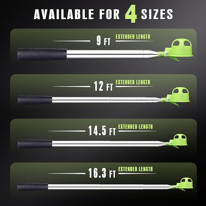Golf Ball Retriever for Water，9Ft/12Ft/14.5Ft/16.3Ft Telescopic Stainless Steel with Locking Clip Golf Ball Retriever