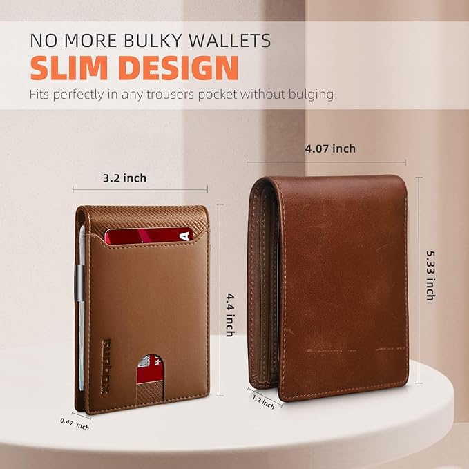 RUNBOX Money Clip Wallets for Men,Slim Leather Mens Bifold Wallet,RFID Blocking Front Pocket Wallet,Thin Credit Card Holder with Gift Box