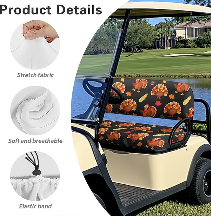 Golf Cart Seat Covers, Universal Fit & Nonskid Bottom Fits for Club Car 2 Person Seats Golf Carts