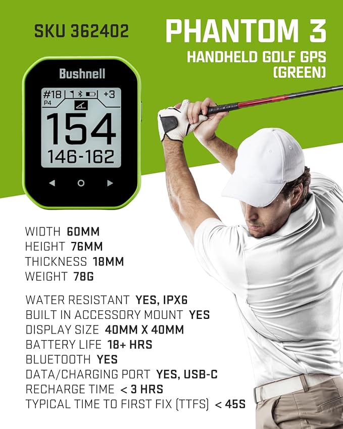 Wearable4U - Bushnell Phantom 3 GPS Rangefinder Green with BITE Magnetic Mount and GreenView with Lens Cleaning Cloth Bundle