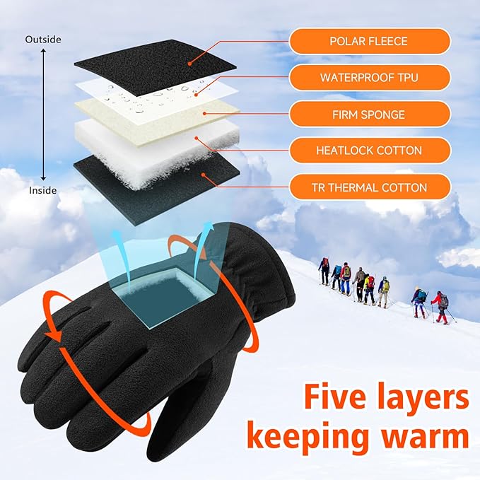 OZERO Winter Gloves for Men & Women: -30℉ Warm Thermal Running Cycling and Work Gloves for Men Cold Weather | Deerskin and Polar Fleece Insulated Winter Gloves Men