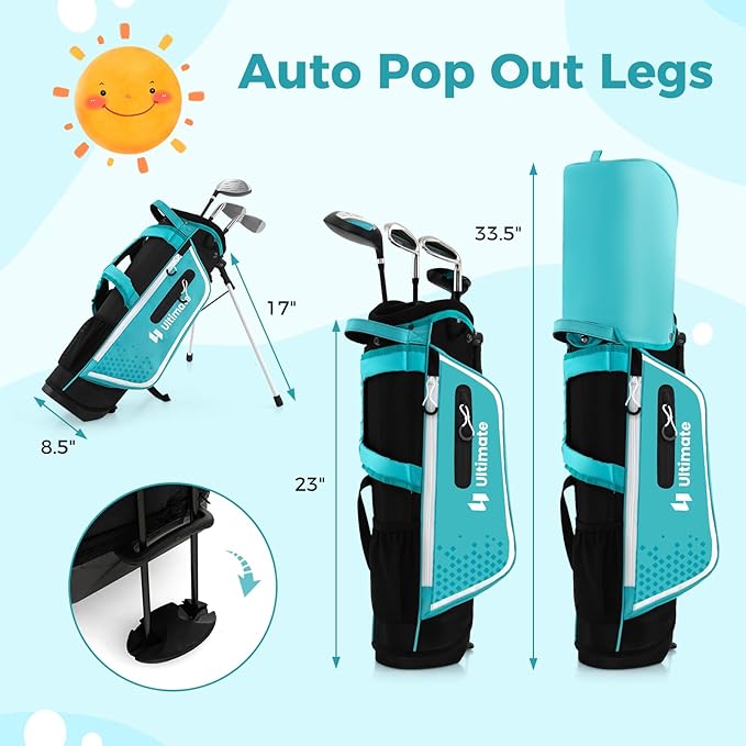 Goplus Junior Complete Golf Club Set for Kids, Right Hand Golf Clubs with Stand Bag, Rain Hood, Golf Practice Set for Ages 5-7,8-10,11-13 Boys Girls