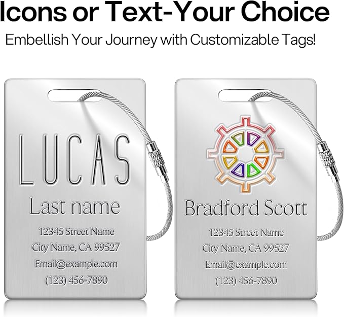 Personalized Luggage Tags - Custom Metal Luggage Tags for Suitcases, Backpacks and Bags with Your Personalized Club Logo Text (Silver)