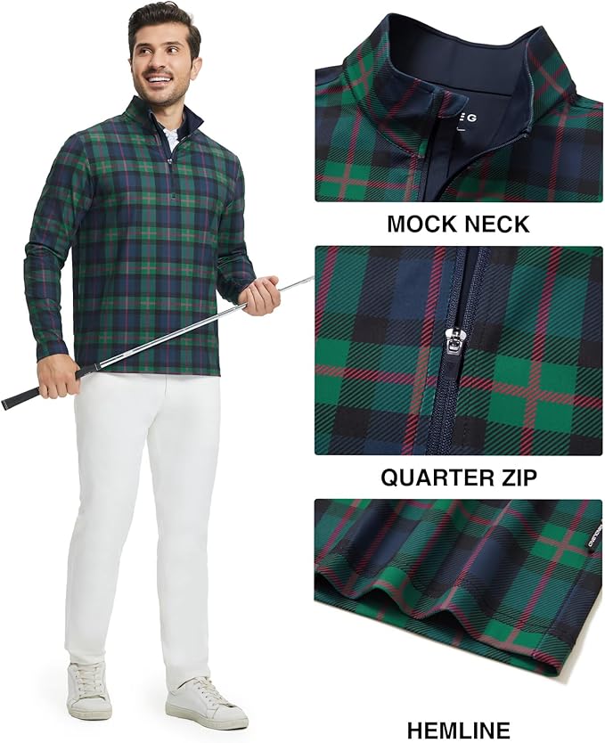 M MAELREG Quarter Zip Golf Pullover Men Dry Fit Long Sleeve Performance Wicking 1/4 Zip Full Print Pullover Mens Sweatshirt